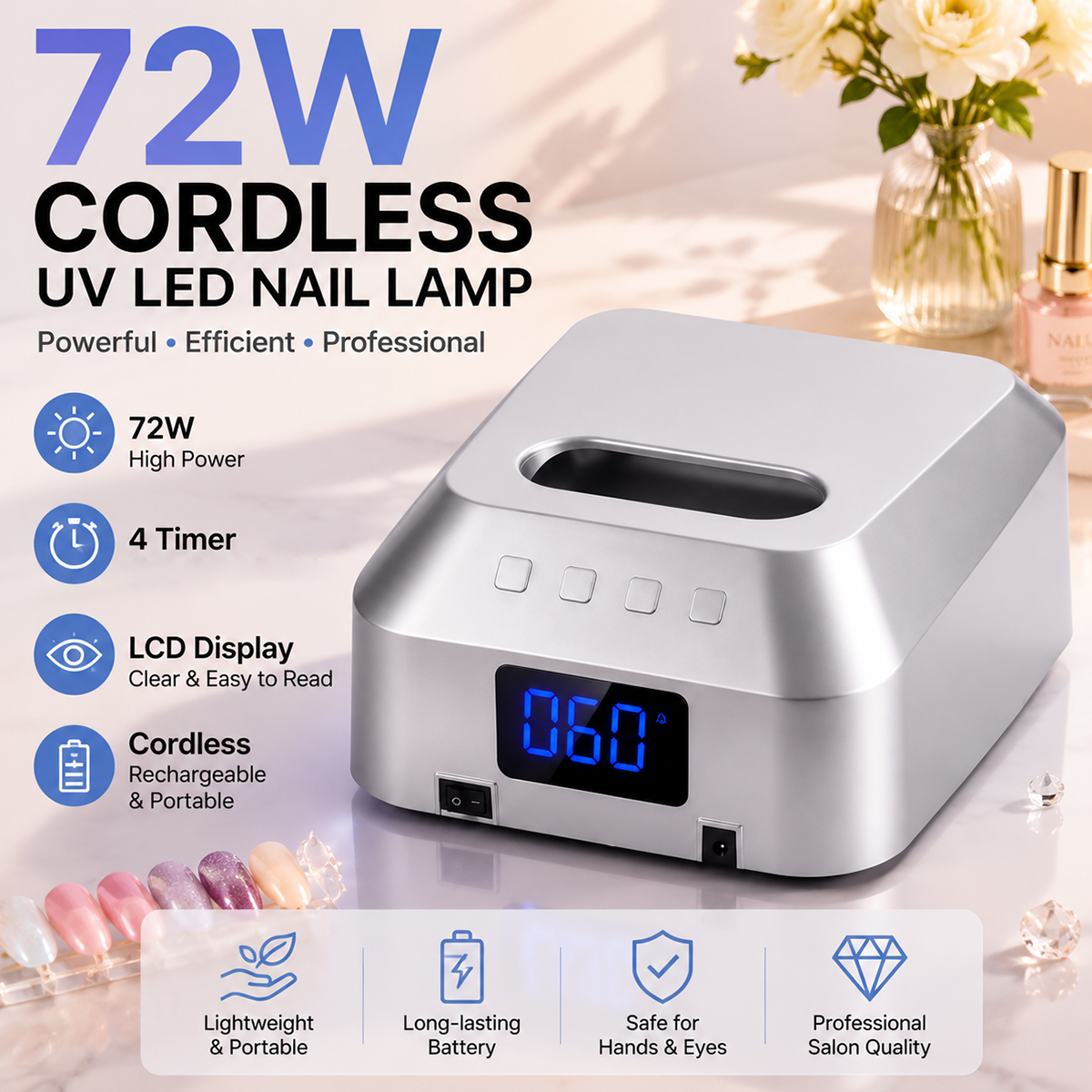 Professional 72W LED Manicure Nail Lamp UV Dryer for Fast Curing Nail Gel Manicure Tools Electric Made Plastic