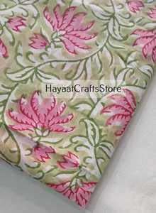 Hand Printed 100% Cotton Organic Woven Blue Floral Medium <b>Weight</b> Cotton Printed <b>Fabric</b> Yards Women Dress <b>Fabric</b> - Product Image 2