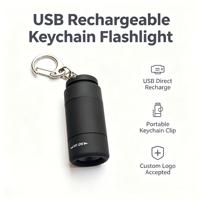 Senter LED USB Portabel Isi Ulang Gantungan Kunci Mini Lampu Putih Sakelar Rotasi Penerangan Luar Ruangan Senter COB Plastik Tahan Lama