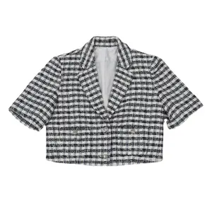 Áo Khoác Blazer 2 Mảnh Vải Tuýt Màu Xanh & Trắng Bộ Ngắn 2023