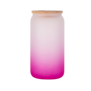 Vaso de Vidrio Degradado Mate Esmerilado Resistente al Calor con Tapa de Bambú y Pajita para Café Helado - Product Image 4