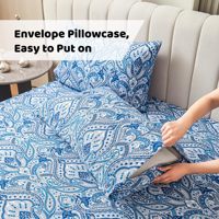 Aoyatex RTS Fabricants de draps de lit en Chine, ensemble de draps de lit imprimés à motif paisley bleu, taille complète, microfibre, draps de lit imprimés floraux