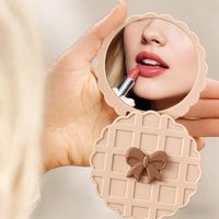 Miroir de maquillage pliable en forme de gaufre, mignon, compact, avec nœud, portable, petit miroir de voyage pour filles