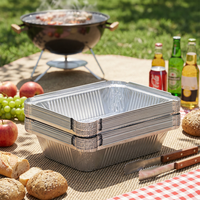 Barquette rectangulaire jetable en aluminium, récipient alimentaire en acier inoxydable argenté, pour cuisson au four, grillades, préparation de repas, boîte à emporter