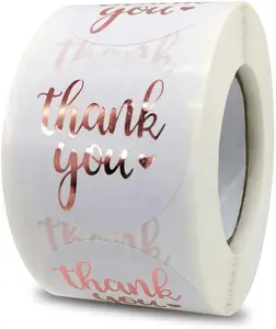 Rotolo di adesivi di ringraziamento da 1.5 pollici 500 pezzi etichette adesive di ringraziamento in oro rosa per confezioni da forno piccole imprese