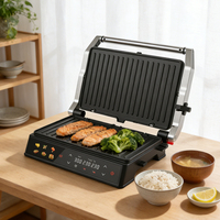 Parrilla Eléctrica Digital Panini de 2000W, Desmontable, Antiadherente, con Bisagra Flotante de 180°, 6 Programas Preestablecidos, Control de Temperatura Independiente, Pantalla LCD