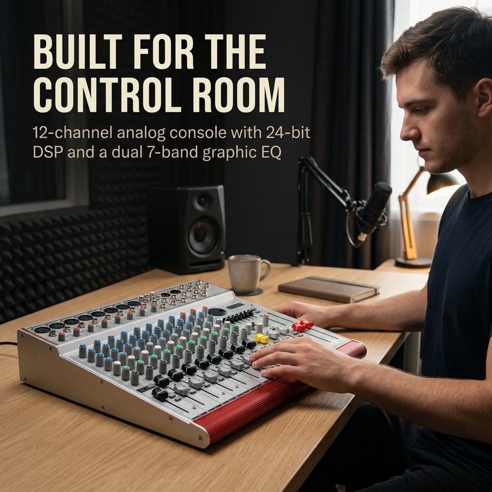 DSP1222 Professional 12 Channel 2-Bus Audio Mixer with 24-bit DSP FX 7 ...