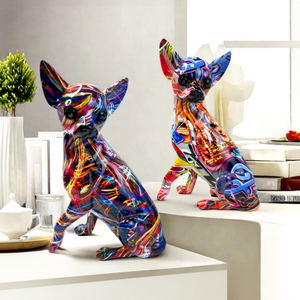 Figura Decorativa de Chihuahua de Arte Folclórico Colorido, Escultura de Resina Epoxi para Sala de Estar u Oficina, Artesanía de Alta Gama - Product Image 1