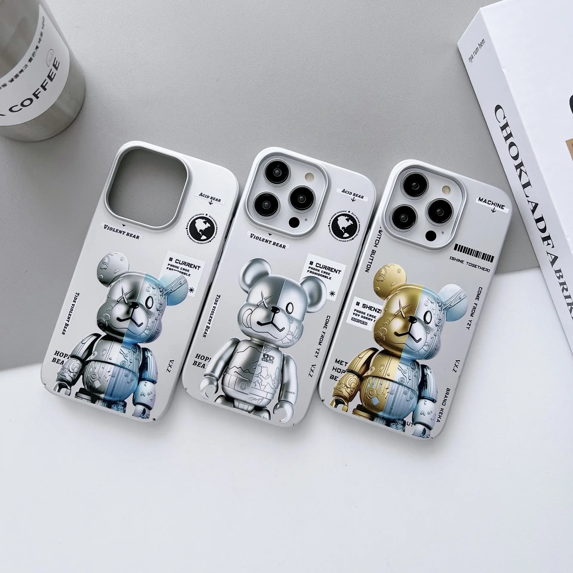 2023 neue neue Silver Metal Violent Bear Kaws Handy hülle für iPhone Xr Xs 11 12 13 14 Pro Max Cell Cover Funda