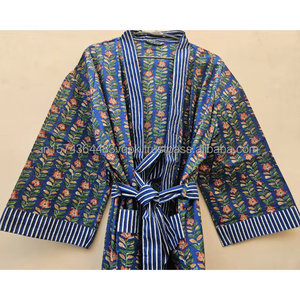 Robe Kimono en Coton Imprimé à la Main, Peignoir Kimono Indien en Coton, Robe Longue d'Été pour Femme, Vêtement de Nuit Doux - Product Image 3