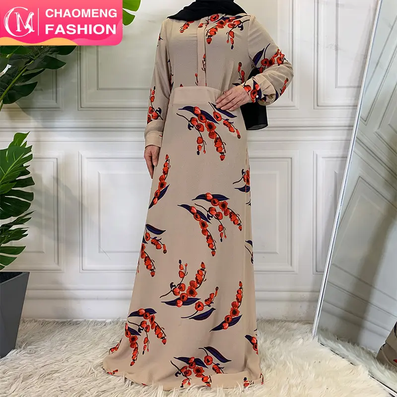 Vestido largo de gasa con estampado de cereza, Hijab modesto, islámico, árabe, Abaya, caftán, 9074