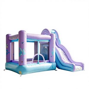 Structure gonflable combinée toboggan et château pour enfants Winway, rose, en PVC, capacité 500 kg, idéale pour les fêtes d'anniversaire en extérieur, modèle de location - Product Image 1