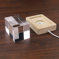 Bloc de cristal vierge K9 50*50*80mm avec base en bois LED Horizon, cube de gravure laser 3D en verre, lampe de nuit avec boîte cadeau magnétique de luxe