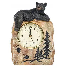 Résine coq D'ours Allongée sur un Rocher Résine Décorative Horloge De Table
