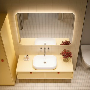 Custom Cream-Style Bathroom Vanity Set Integrated Ceramic Basin Countertop Basin Smart <b>Mirror</b> - Product Image 4