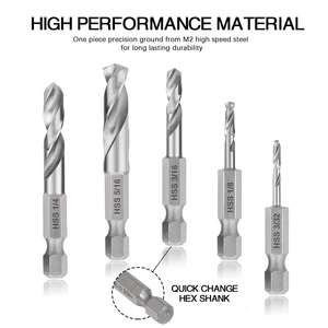 Jeu de forets hélicoïdaux courts Apextech Apt-8 DIN338 HSS M2 à queue hexagonale entièrement affûtée pour le bois, finition brillante non revêtue, 1/4 - Product Image 3