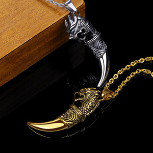 Collana con Pendente a Dente di <span class=keywords><strong>Lupo</strong></span> Impermeabile e Antiossidante, Stile Vintage Hip Hop da Uomo, in Acciaio Inossidabile 316L, Collana Vichinga - Product Image 3