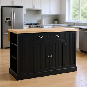 Mesa de Cocina Negra con Tablero Abatible Ajustable, 2 Cajones, 2 Estantes, Mueble de Almacenamiento Moderno de Madera - Product Image 2