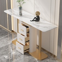 Table console d'entrée moderne de luxe léger, simple, avec panneau mural décoratif en pierre, personnalisable pour le salon