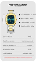 VA VA VOOM 2831 Montre-bracelet analogique de luxe pour homme en acier inoxydable, boîtier rectangulaire de haute qualité, étanche, design cartoon