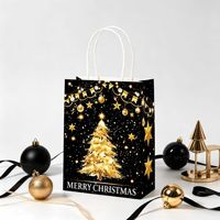 Sacs cadeaux de Noël noir et or, sacs en papier à motif sapin de Noël, élan et flocon de neige, sacs à friandises pour fête de Nouvel An et anniversaire, personnalisables