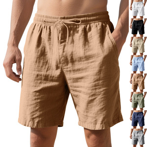 Pantaloncini Estivi da Spiaggia per <span class=keywords><strong>Uomo</strong></span>, 95% <span class=keywords><strong>Lino</strong></span> 5% Poliestere, Leggeri, Casual, con Elastico in Vita, Taglio Dritto a 5 Punti - Product Image 1