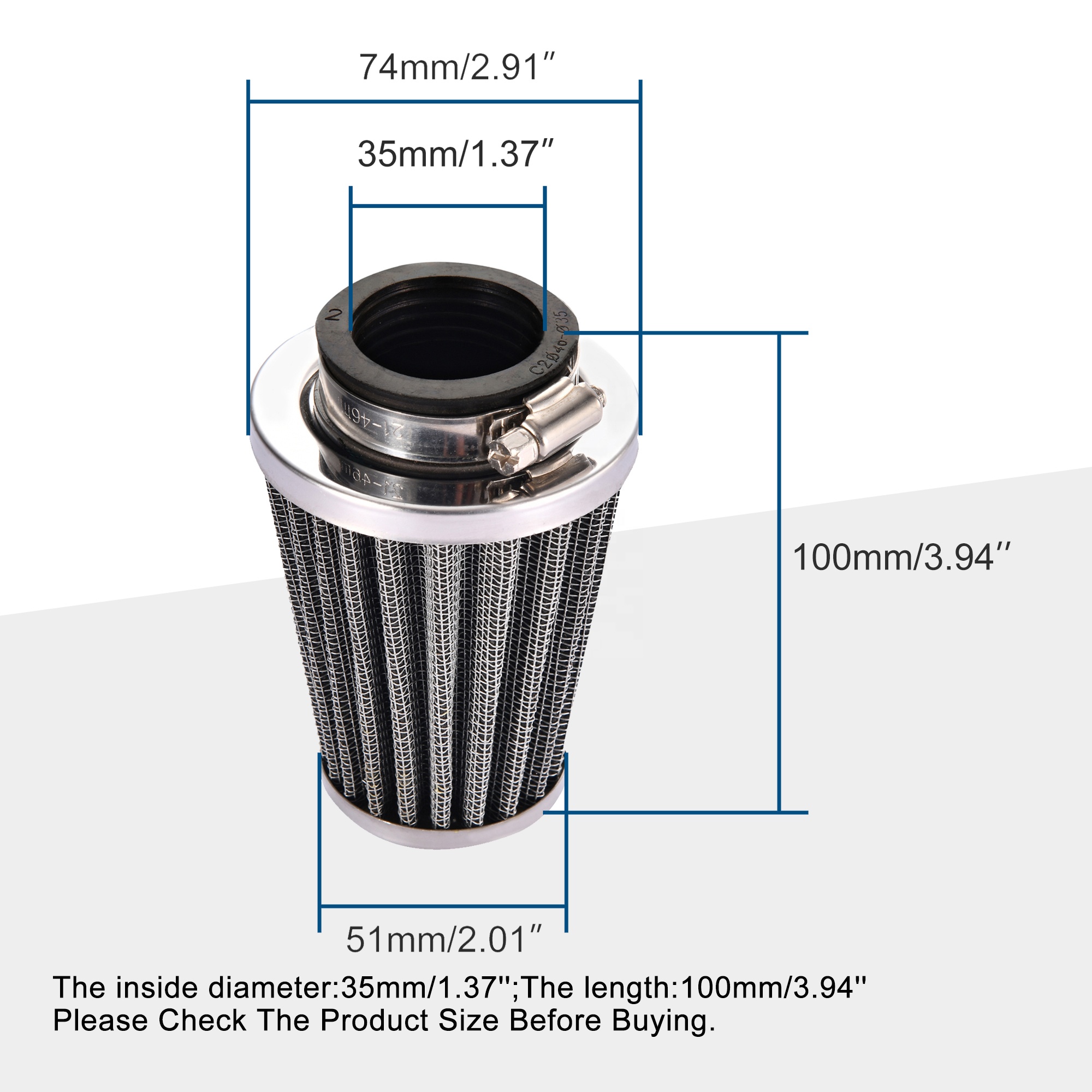 GOOFIT Luchtfilter 42 mm, vervanging voor 4-takt, 50cc, 70cc, 90cc, 110cc, 125cc, ATV en motorcross