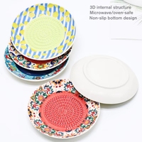 Ensemble d'assiettes en céramique biodégradables écologiques blanches avec couvercle pour la restauration en voyage, design bleu et blanc