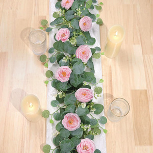 Guirlandes artificielles de camélias roses 180 cm, fleurs en soie, décoration de mariage, chemin de table romantique - Product Image 2