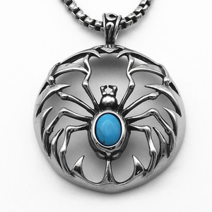 Yunnique – collier avec pendentif araignée en acier inoxydable, incrustation de turquoise, bijoux de mode de style punk - Product Image 1