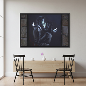 Banksy Couple Graffiti Art Deco Panel <b>Canvas</b> Print Lovers with Phones CLEAR FRAME HANGING <b>WALL</b> DECORATION - Product Image 3