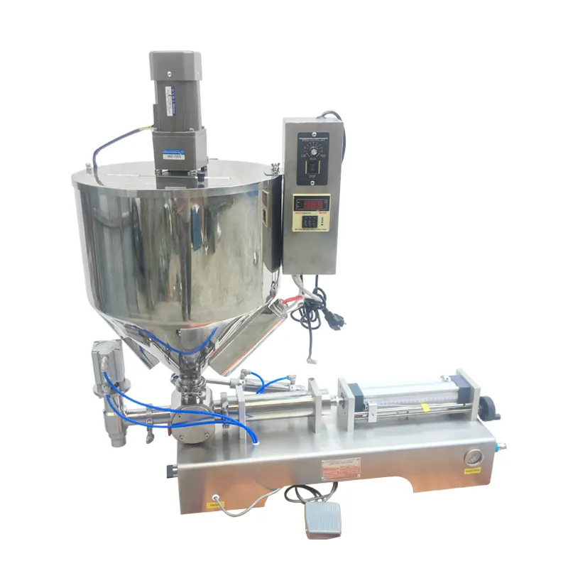 Pneumatic heating and stirring quantitative filling machine, paste filling machine, chilli oil honey filling machine.