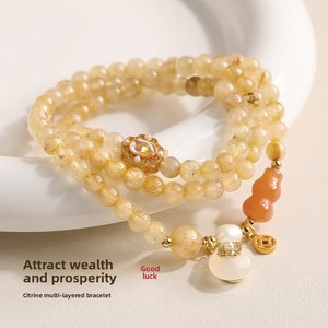 Bracelet multi-brins en citrine et perles dorées, style féminin, nouvelle collection 2026, design de niche de luxe léger, porte-bonheur, prospérité et richesse - Product Image 2