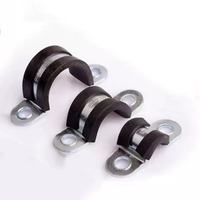 U Type Rubber Lined Saddle Pipe Clamp Anti Vibration Steel Tube Mounting Bracket Fastener for Securing Cables Conduits