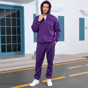 Setelan Olahraga 2 Potong untuk Pria: Hoodie Berlapis Fleece dengan Resleting 1/4 dan Celana Jogger dengan Manset Elastis untuk Gym, Lari, dan Latihan. - Product Image 2