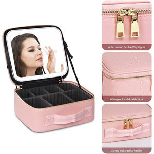 Best Light pink Large Big Designer <strong>Travel</strong> Makeup <strong>Organiser</strong> <strong>Bag</strong> with Led Light up Mirror and Compartments - Product Image 3