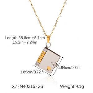 Exquisitos Collares de Cadena de Acero Inoxidable con Colgante <span class=keywords><strong>Solitario</strong></span> de <span class=keywords><strong>Libro</strong></span>, Joyería de Moda Impermeable Bañada en Oro - Product Image 6