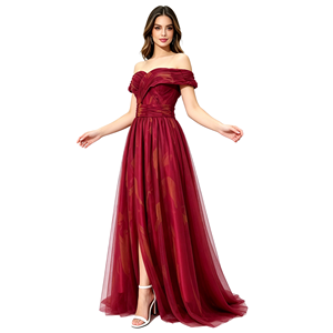 Abito da sera da <span class=keywords><strong>donna</strong></span> <span class=keywords><strong>con</strong></span> spalle scoperte, modello a tromba in tulle, <span class=keywords><strong>con</strong></span> <span class=keywords><strong>spacco</strong></span> laterale, <span class=keywords><strong>lungo</strong></span>, formale, stampa floreale, in poliestere, per feste - Product Image 3