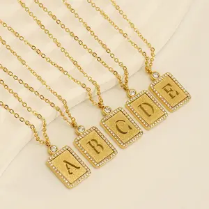 New Stainless Steel Sandblasted A-Z Necklace 18K Diamond Inlay Gold Necklace Dainty Collarbone Chain Necklace for Women