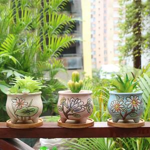 4.5 pollici Dipinta A mano di Grandi Dimensioni In Ceramica Succulente Planter Vaso di <span class=keywords><strong>Fiori</strong></span> Moderna Scrivania <span class=keywords><strong>Cactus</strong></span> erba Fiore <span class=keywords><strong>con</strong></span> Vassoio di Bambù Coperta - Product Image 3