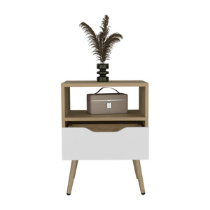 Wenden 21 Inch High Nightstand One Drawer One <b>Open</b> Shelf Natural Oak White - Product Image 5