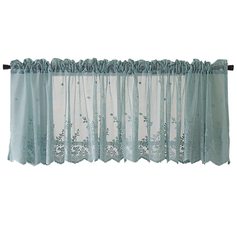 Factory direct kitchen coffee curtain small fresh finished wear rod small curtain blue lace short curtain