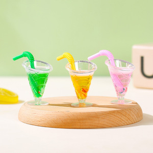 Liquid Keychain <b>Mini</b> Drink Cup With Flexible Straw Cartoon Design Colorful Resin Toy Accessory For <b>Keyring</b> Decor - Product Image 3