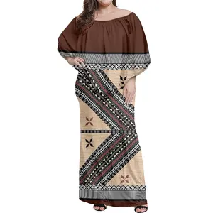 Groothandel Vrouwen Één Schouderjurk Polynesische Tribale Tattoo Print Dames Maxi Jurken Plus Size Damesjurken