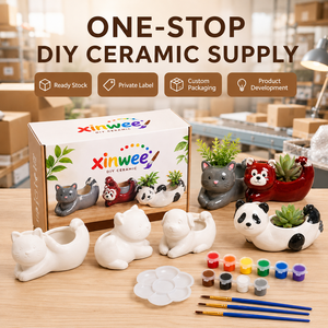 Kit per Dipingere Vasi in Ceramica a Forma di Animali, <span class=keywords><strong>Set</strong></span> Creativo per Bambini con Vasi per Piante Grasse a Forma di Panda e Gatto, Regalo Decorativo per le Festività - Product Image 6