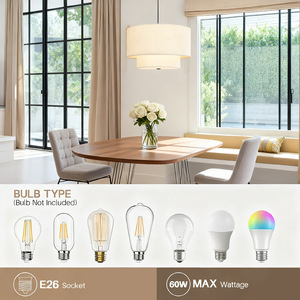 Modern Double Drum Fabric Pendant <b>Light</b> E26 <b>LED</b> Adjustable Height For Living Room Kitchen Bedroom <b>Ceiling</b> Mount - Product Image 4