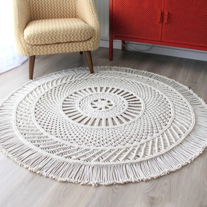 2024 nueva moda alfombra redonda <span class=keywords><strong>de</strong></span> <span class=keywords><strong>ganchillo</strong></span> alfombra <span class=keywords><strong>de</strong></span> punto gran tapiz redondo mandala macramé hecho a mano W1886 - Product Image 4
