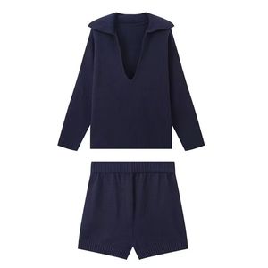 Women's Custom Logo Two-Piece Casual Loungewear Sweater <b>Knit</b> <b>Set</b> for Fall/Autumn Season - Product Image 3