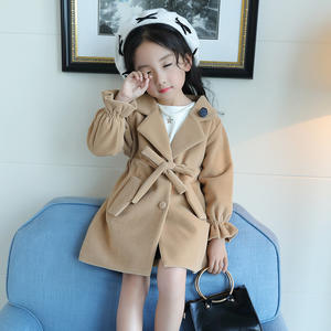 Manteau en laine mi-long pour filles, style décontracté, col à revers, simple boutonnage, manches évasées, ceinture en coton, collection automne-hiver - Product Image 3