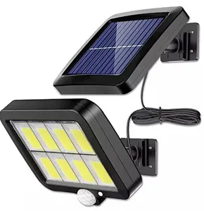 Iluminação de parede com sensor de movimento pir, energia solar cob, para áreas externas, à prova d' água, economia de energia, para rua, casa, jardim, lâmpada